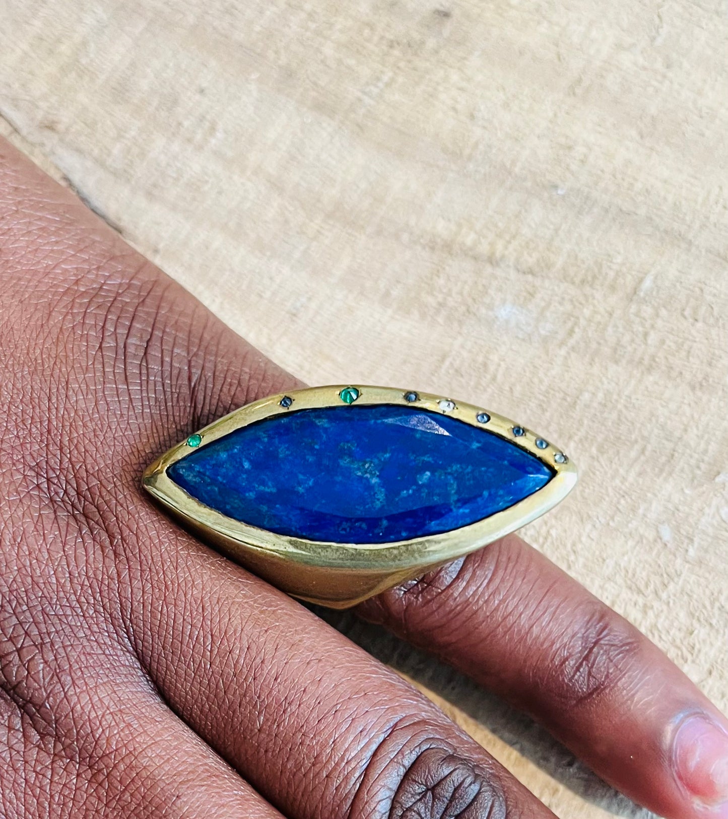 Nisela Lapis Emeralds & Sapphires Brass Ring (South Africa)