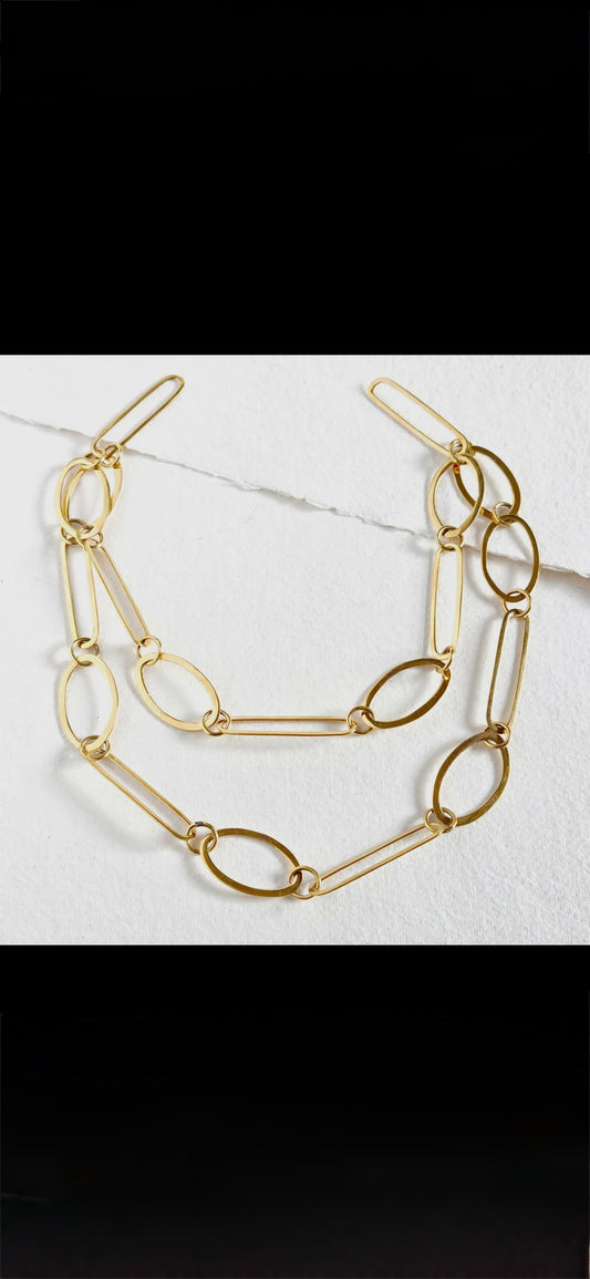 Brass Chain Link Necklace Geometric Abstract Handmade- oval
