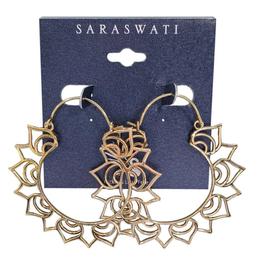 Lotus Petal Brass Hoop Earrings