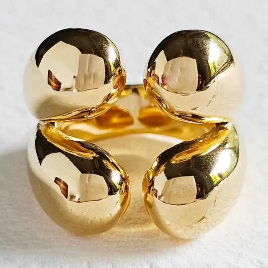 18k Gold Plated Modern Wrap Four Orb Chunky Bold Ring