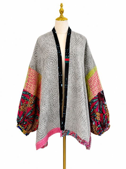 Silver Mosaic Handmade Sweater Kimono