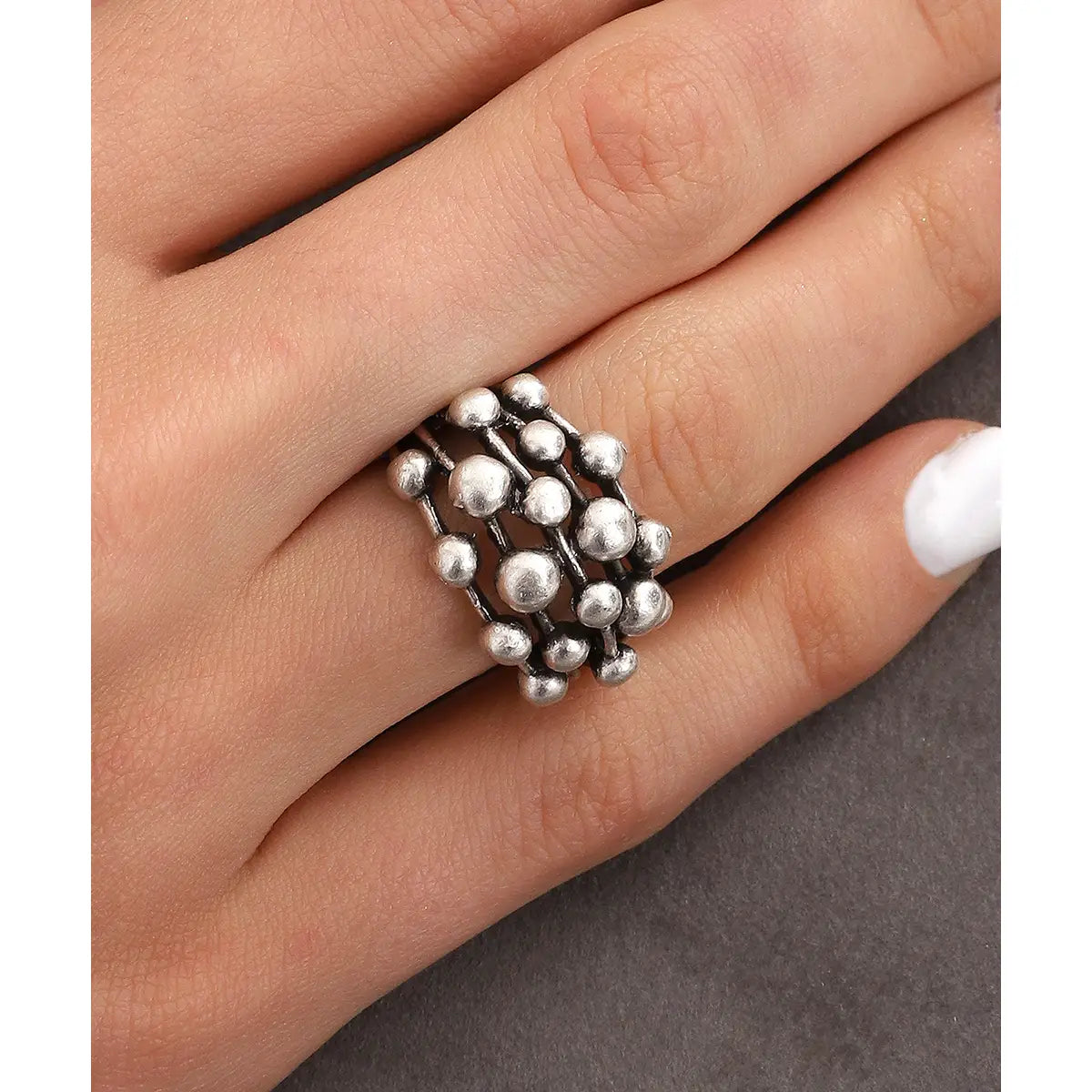 Antique Silver Plated Dot Adjustable Ring