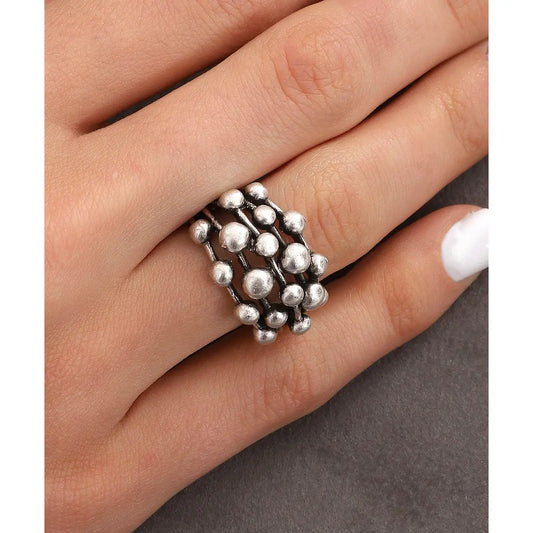 Antique Silver Plated Dot Adjustable Ring