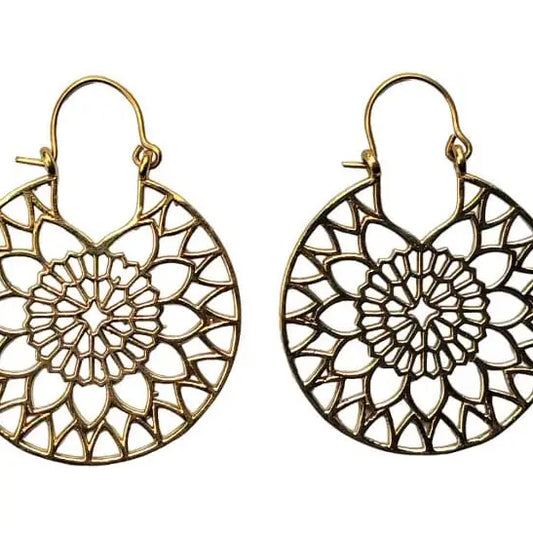 Mandala Brass Hoop Earrings