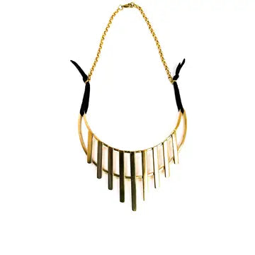 Brass Leather Grid Collar Necklace