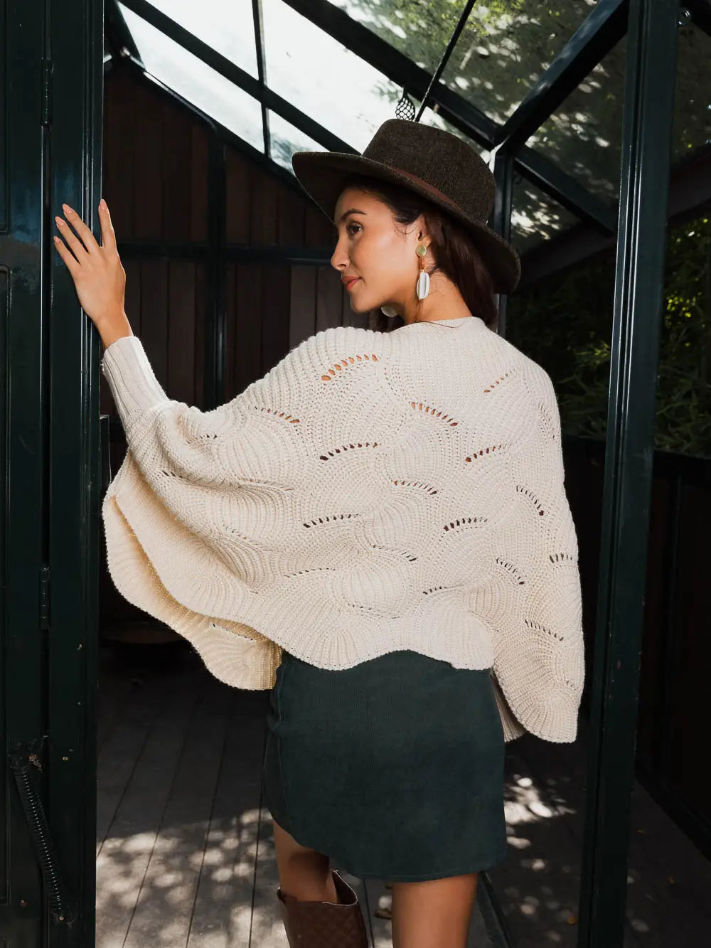 Autumn Butterfly Ribbed Poncho Sweater (Burgundy & Cream)