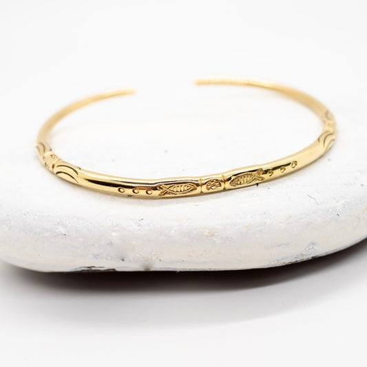 Brass Etched Ocean Cuff