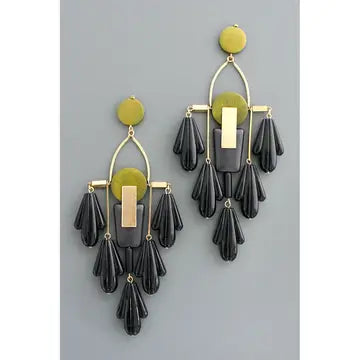 Chandelier Artdeco Black and Green Shoulder Duster Post Earrings