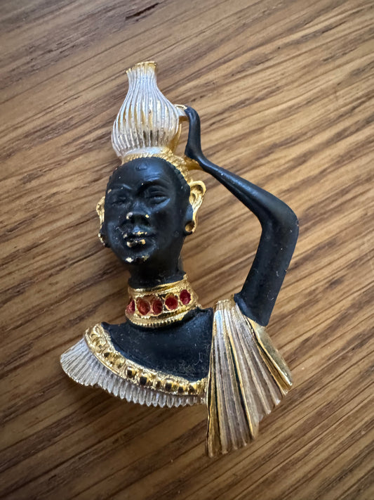 *RARE* Vintage Blackamoor Watercarrier Handpainted Enamel Pin