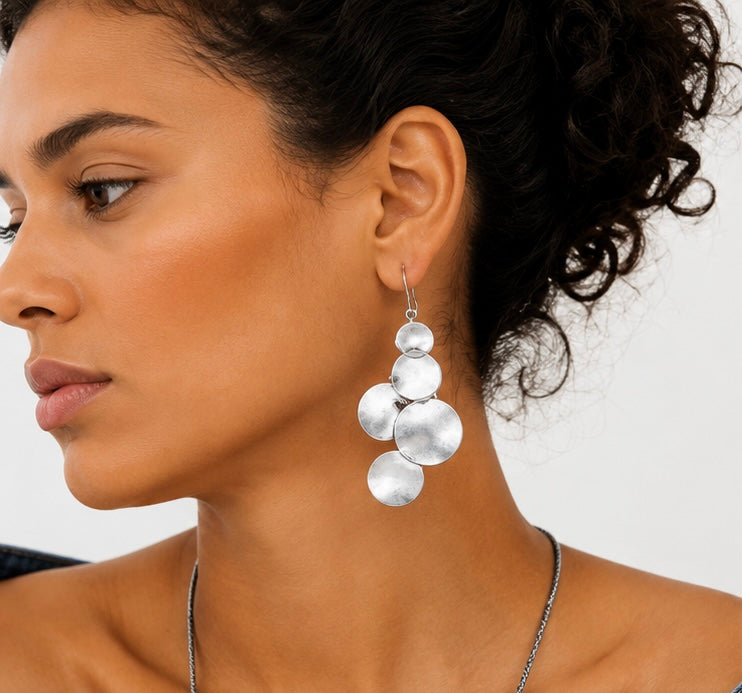 Antique Silver Cascade Disc Earrings
