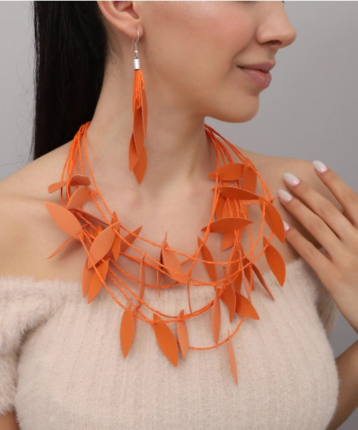 Handmade Special Design Leather Leaf Earrings (orange)