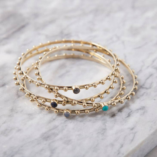 Turquoise Studded Brass Bangle Bracelet