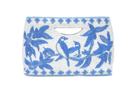 COH Flower and Bird Beaded Bag (Blue and White)