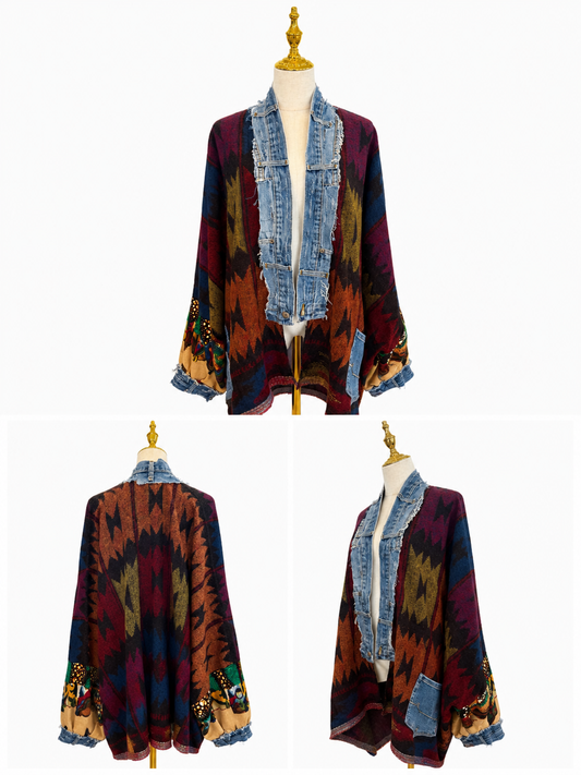 Southwest Denim Handmade Sweater Kimono