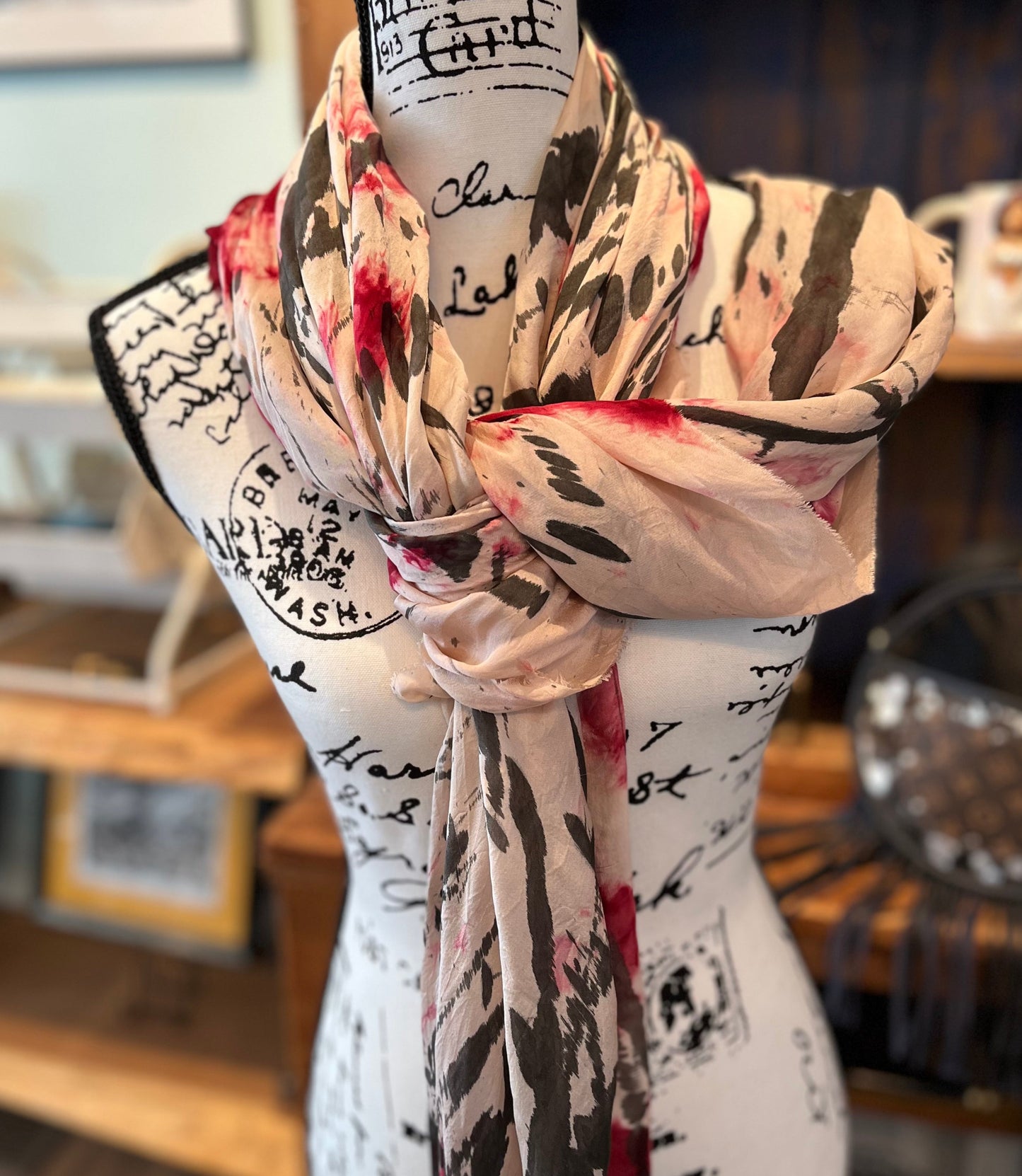 Martha Mae Hand Painted Red and Black Scarf