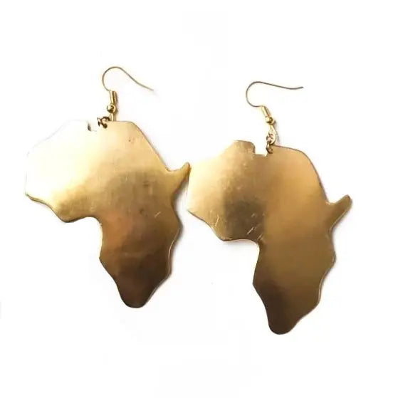 Gold Africa Continent Earrings Brass