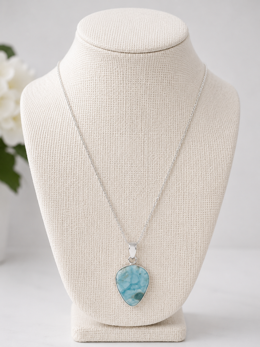 Moonstone and Larimar on Silver Chain Necklace