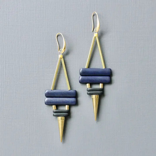 Navy and Black Spike Dangle Earrings