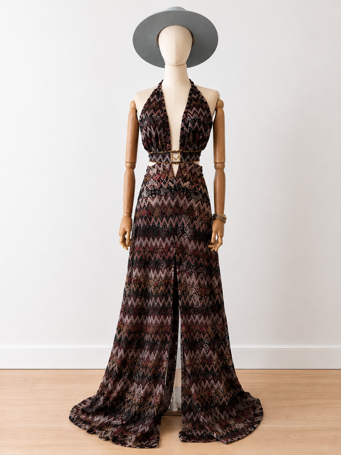 Midnight Ember Lace Halter Maxi Dress