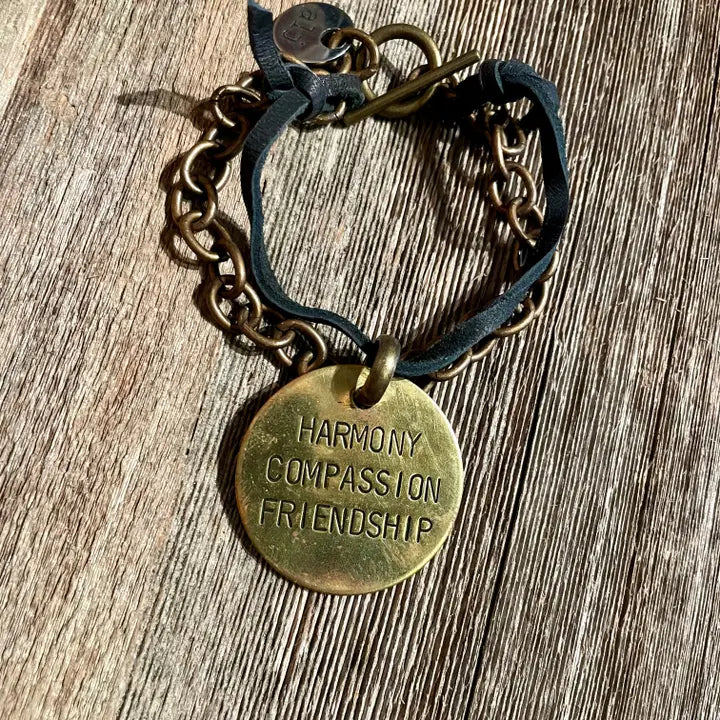 Harmony Compassion Leather and Brass Livvy Bracelet