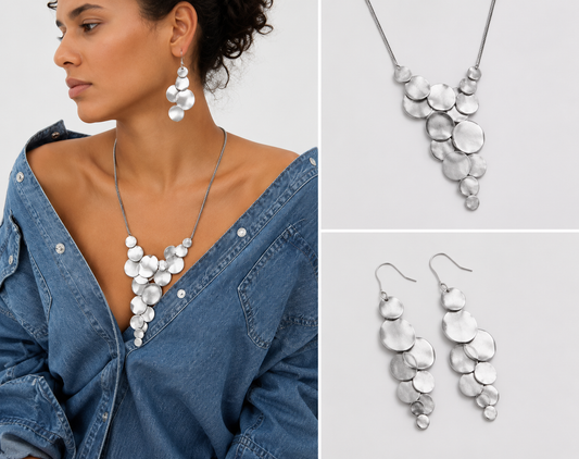 Antique Silver Cascade Disc Necklace