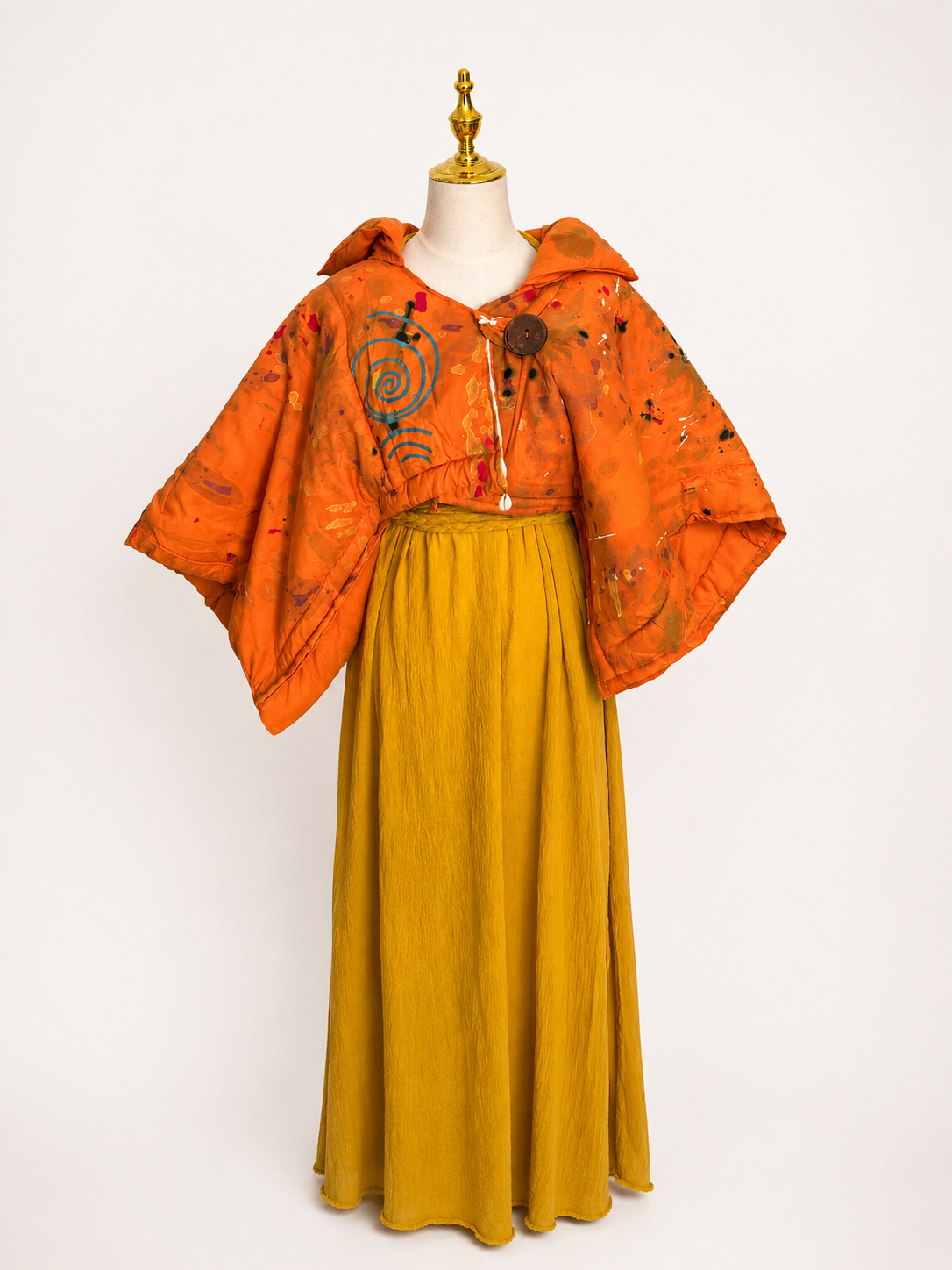 Osun Crop Puffer Jacket (Handpainted)- Orange