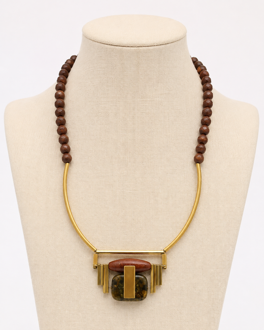 Burgundy and Jasper Artdeco Pendant Necklace