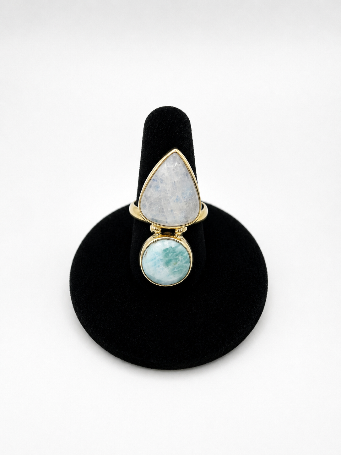 Moon Goddess Brass Larimar and Moonstone Ring