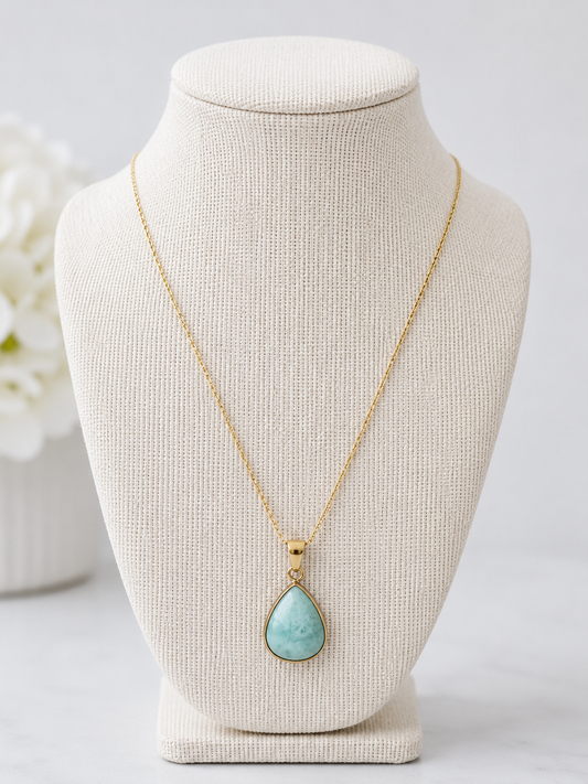 Brass and Larimar Round Pointed Necklace