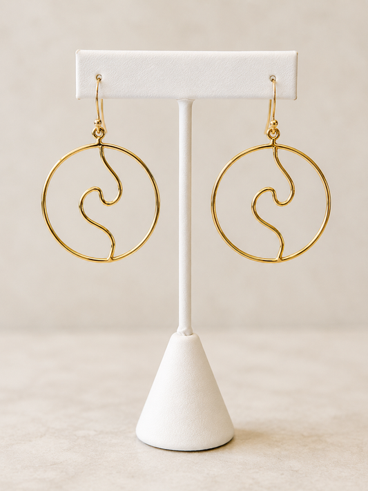 Large Hoop Waves Brass Earring