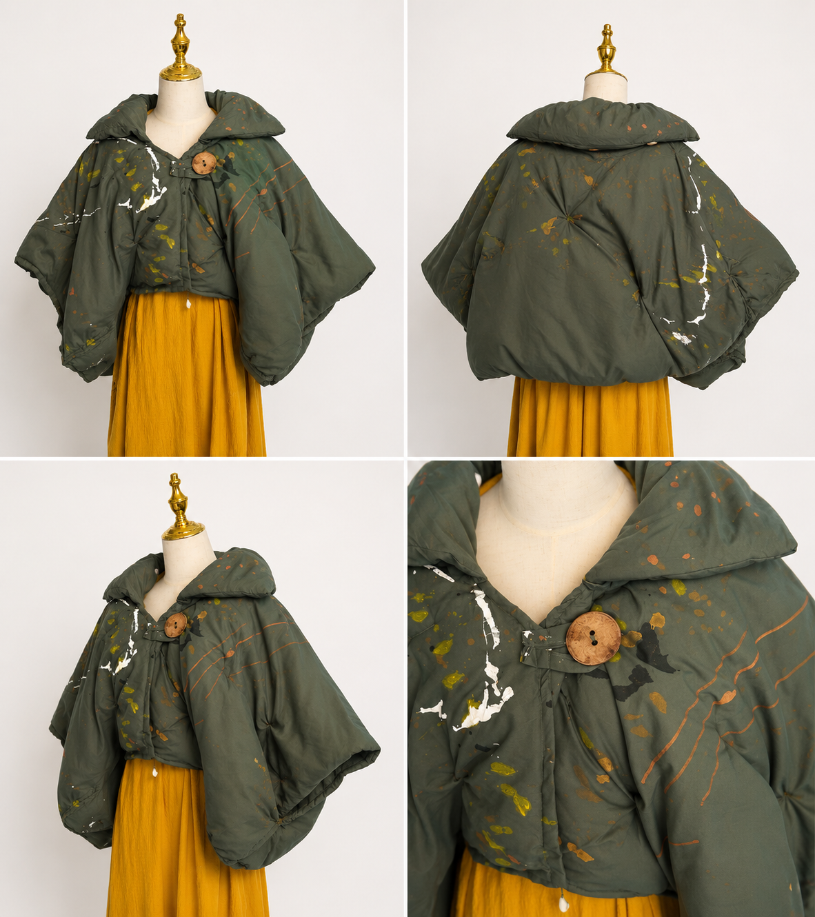 Osun Crop Puffer Jacket (Handpainted)-Cilantro