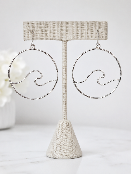 Large Silver Waves Hoop Earrings