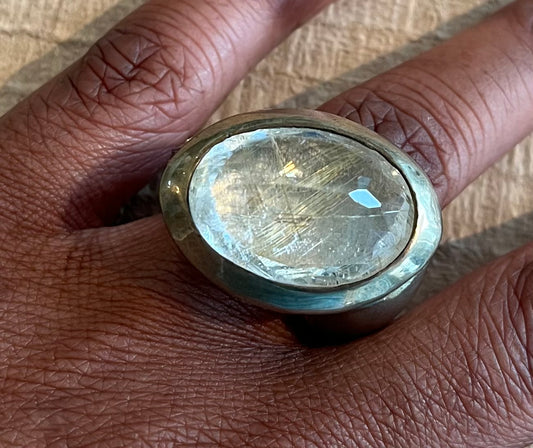 Ezolile White African Brass & Smoky Quartz Ring (South Africa - One of a Kind)