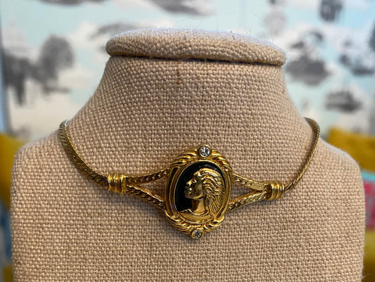 Coreen Simpson Chainlink Bracelet Black Cameo - VINTAGE (1990) ONE OF A KIND - SIGNED
