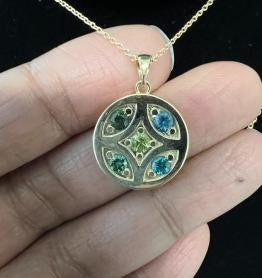 Rosette Blue & Green 14K Gold Necklace