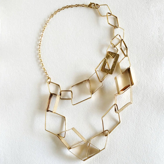 Brass Chain Link Necklace Geometric Abstract Handmade- Abstract