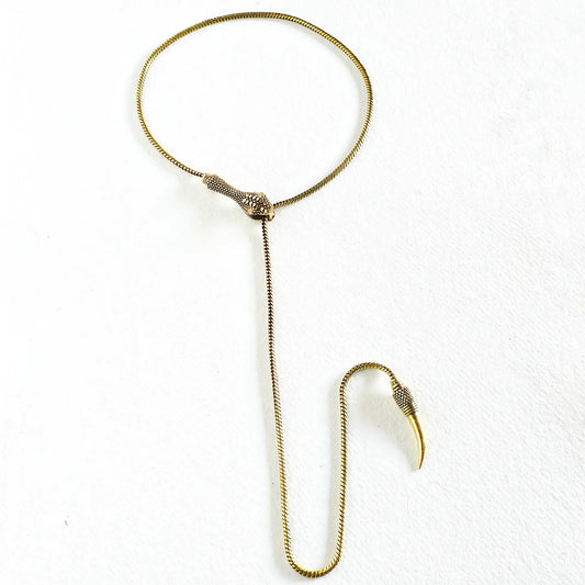Brass Snake Serpent Lariat Long Necklace