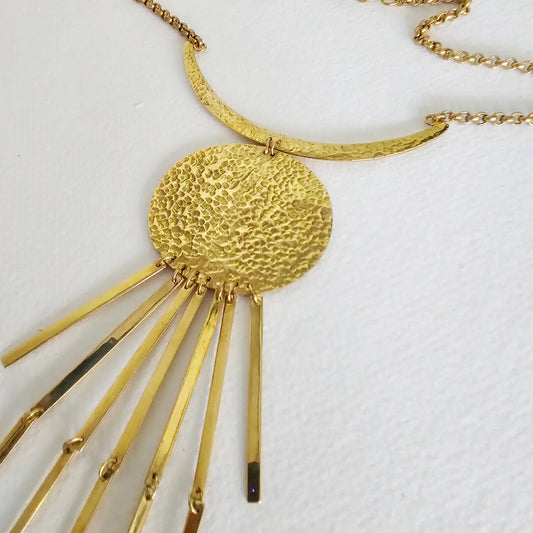 Moon Rays Necklace - Hammered Brass Long Collar