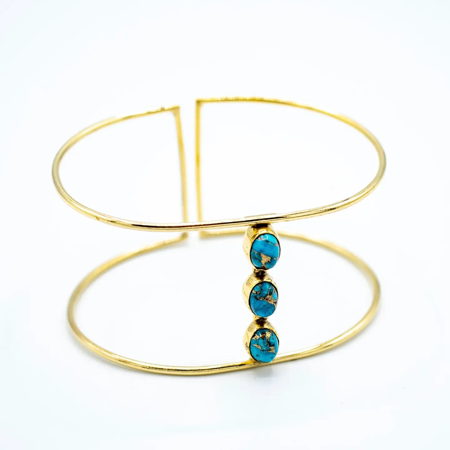 Triple Stone Open Cuff Bracelet - Copper Turquoise
