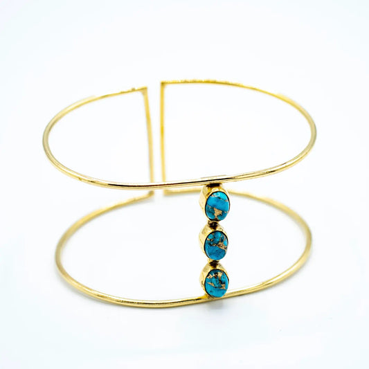 Triple Stone Open Cuff Bracelet - Copper Turquoise