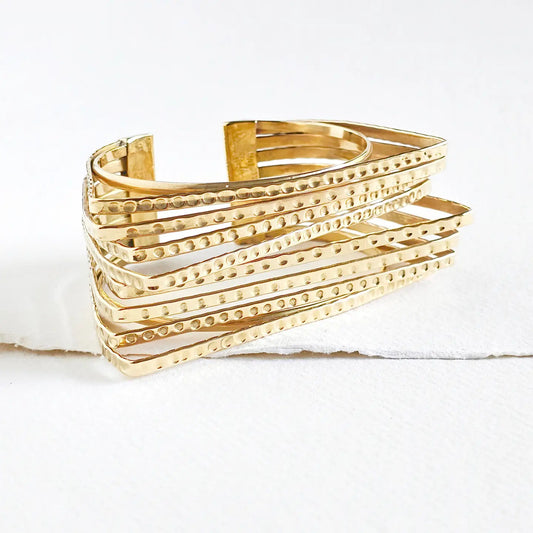Brass Bold Layered Hammered Cuff