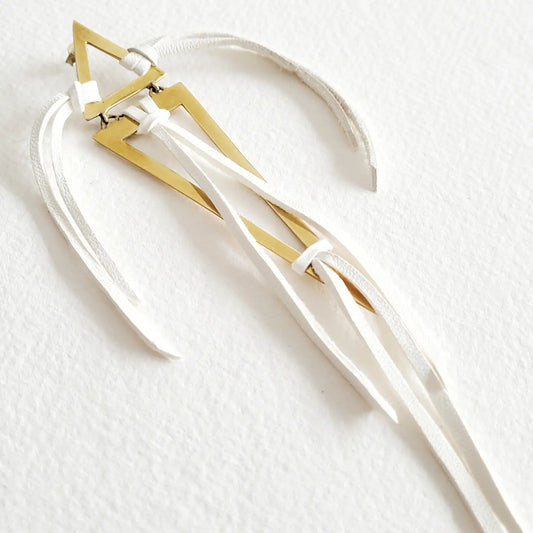 Brass Leather Tassel Statement Earrings