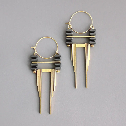Artdeco Hemamite and Brass Hoop Earring