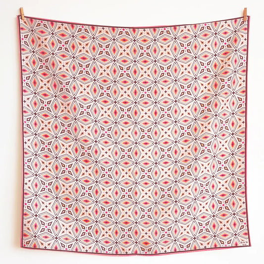 Geometric Meskel Ethiopian Silk Scarf - Black & Pink
