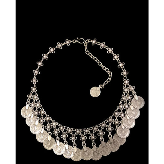 Flower Coin Pewter Necklace