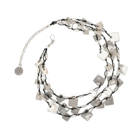 Square Layered Pewter Necklace