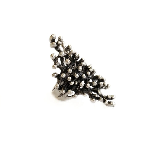 Handmade Spiky Brass Ring in Silver Plated