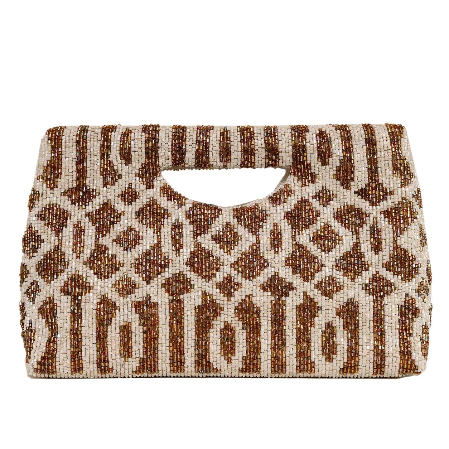 Ivory Cut Out Beaded Clutch