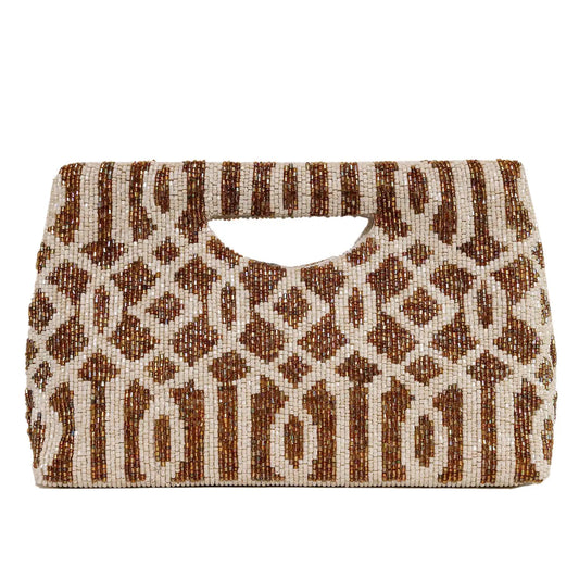 Ivory Cut Out Beaded Clutch