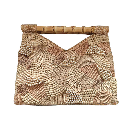 Natural Wooden Beads Bamboo Handle Clutch